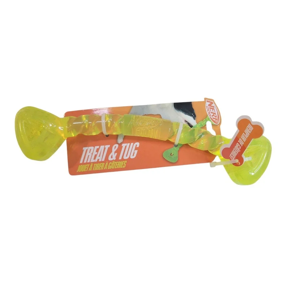 Nerf Dog Treat & Tug Toy Pet One Size Neon Yellow New‎ Durable Interactive 11